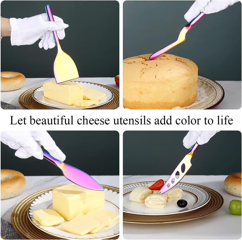 Berglander Rainbow Cheese Knife Set of 5 for All Types of Cheese, Colorful Titanium Plating Cheese Cutter Slicer Ergonomic Design for Confortable Grip and Cut, Butter Spreader Knife - Image 5