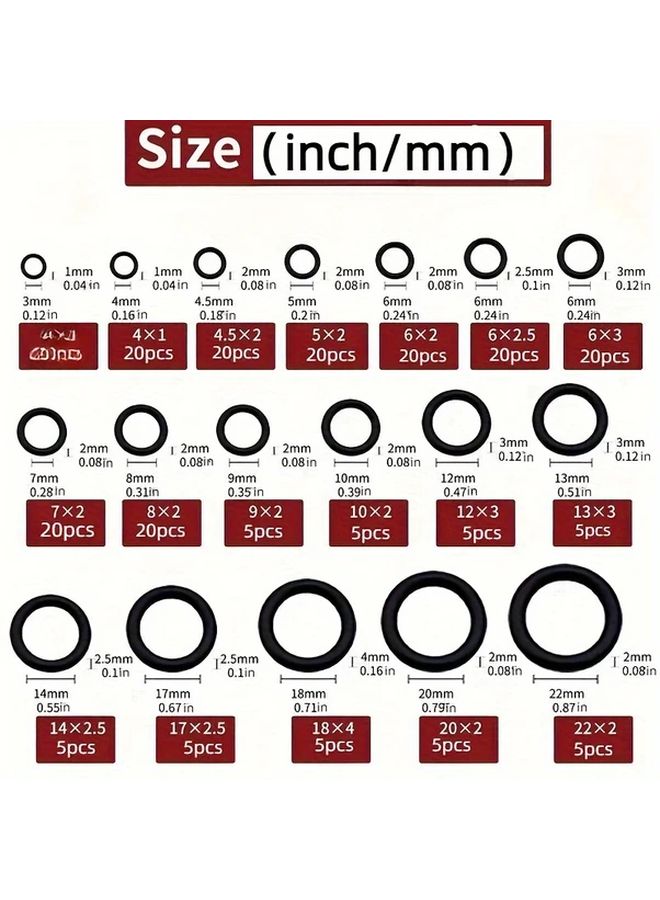 225Pcs O Ring Rubber Gasket Set Oil Water Resistant For Automotive Mechanical - Image 3