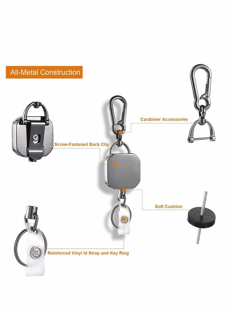 SYOSI Retractable Badge Holder Reel, DELFINO Durable Metal ID Badge Holder, Heavy Duty Retractable Keychain with Belt Clip and ID Card Holders, 27" Steel Wire Cord, 2 Pack - Image 5