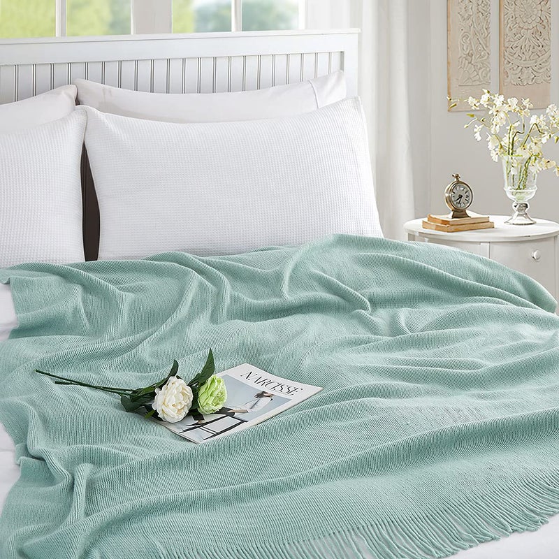 Homiest Decorative Knitted Throw Blanket with Fringe Soft & Cozy Tassel Blanket for Couch Sofa Bed (Light Green  50x60) - Image 3