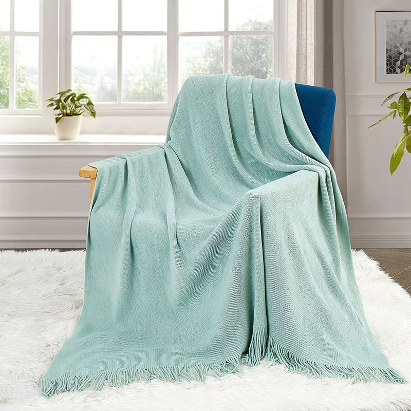 Homiest Decorative Knitted Throw Blanket with Fringe Soft & Cozy Tassel Blanket for Couch Sofa Bed (Light Green  50x60) - Image 4