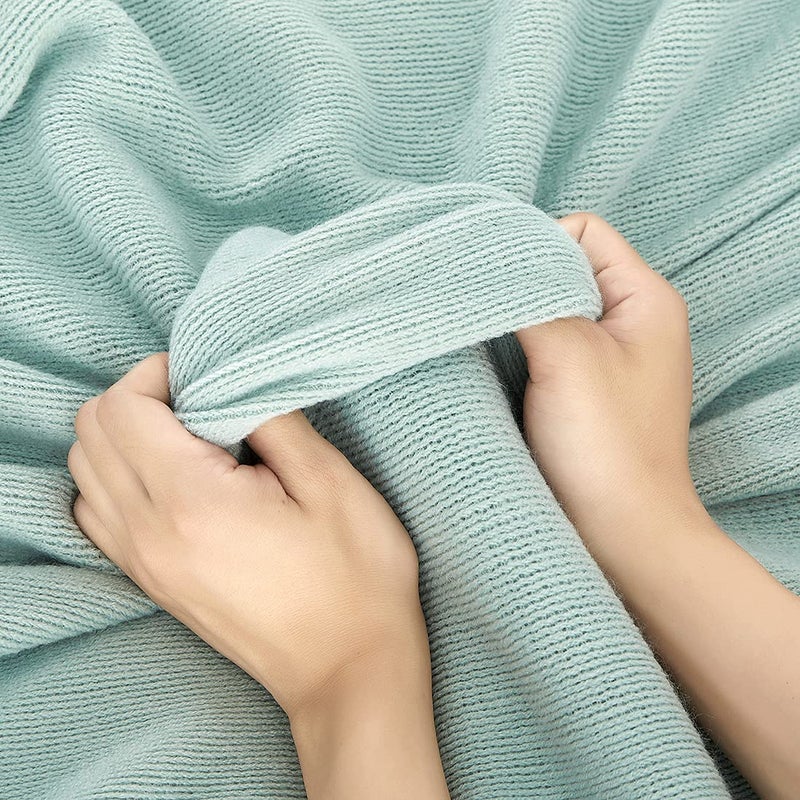 Homiest Decorative Knitted Throw Blanket with Fringe Soft & Cozy Tassel Blanket for Couch Sofa Bed (Light Green  50x60) - Image 5
