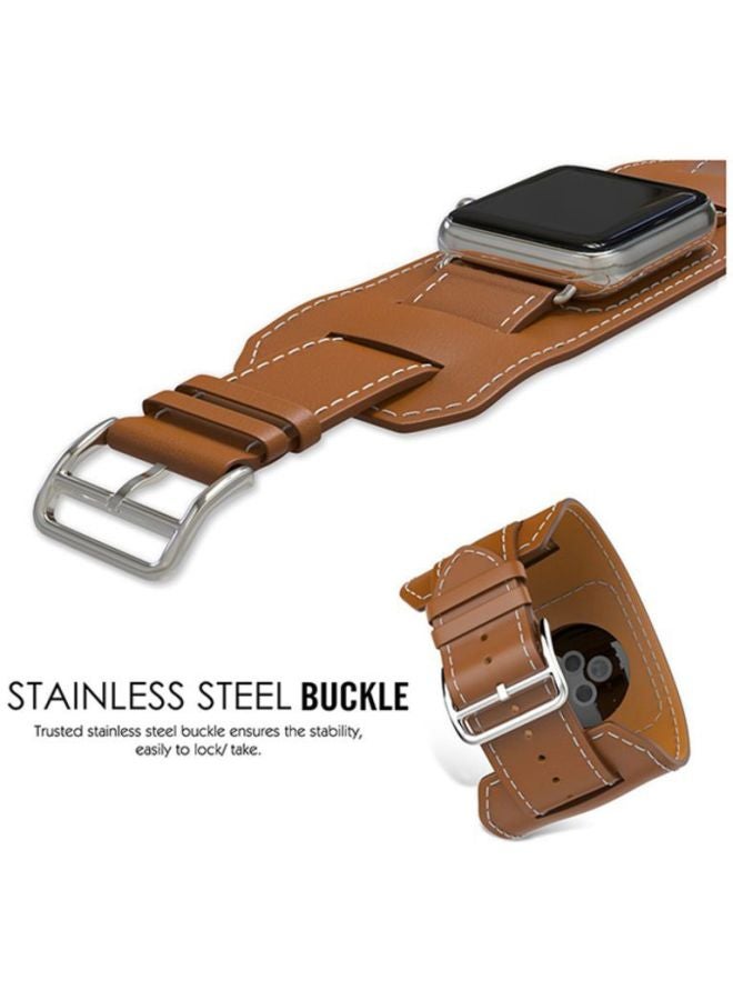 Ozone PU Leather Watch Band Strap With Screen Protector For 38mm Apple Brown/Clear - Image 5