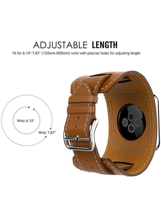 Ozone PU Leather Watch Band Strap With Screen Protector For 38mm Apple Brown/Clear - Image 2