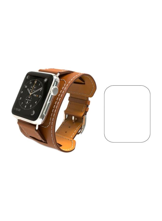 Ozone PU Leather Watch Band Strap With Screen Protector For 38mm Apple Brown/Clear - Image 1