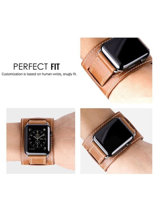 Ozone PU Leather Watch Band Strap With Screen Protector For 38mm Apple Brown/Clear - Image 4