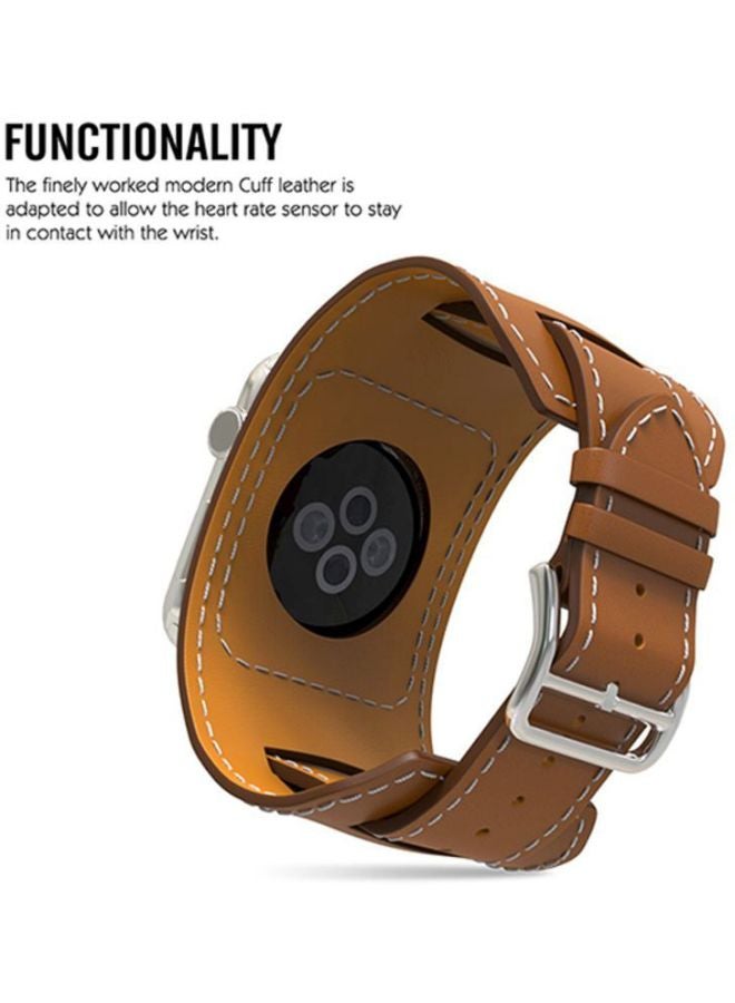 Ozone PU Leather Watch Band Strap With Screen Protector For 38mm Apple Brown/Clear - Image 3