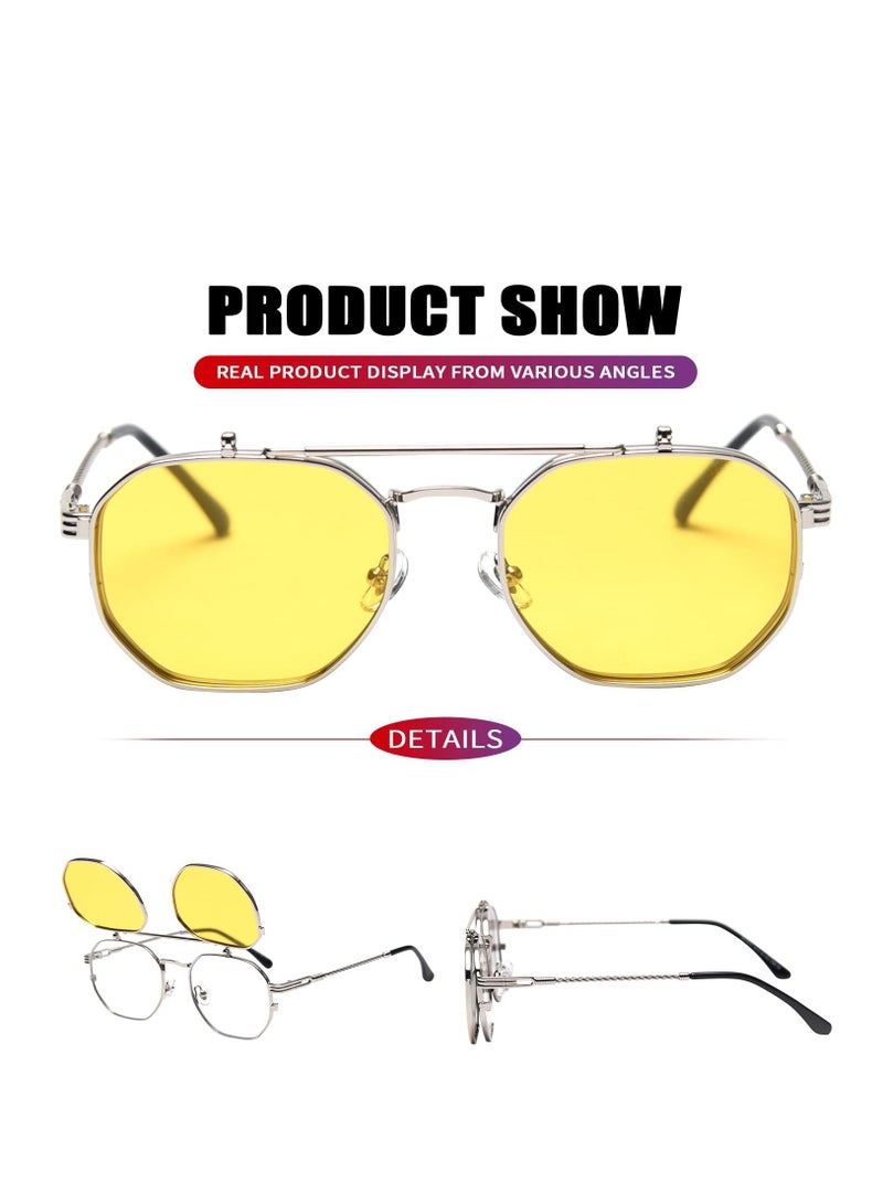 KASTWAVE Fashion Polarized Sunglasses Flip Up Sunglasses Shades UV Protection Sun Glasses Men Women Polarized Steampunk Flip Sunglasses with Double Lenses - Image 4