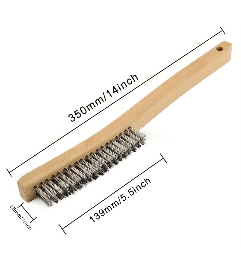 2 Pieces Stainless Steel Wire Scratch Brush Set 14 Inch With Curved Beechwood Handle For Rust Cleaning - Image 2