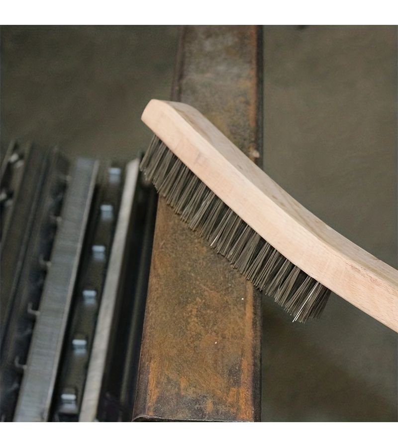 2 Pieces Stainless Steel Wire Scratch Brush Set 14 Inch With Curved Beechwood Handle For Rust Cleaning - Image 5