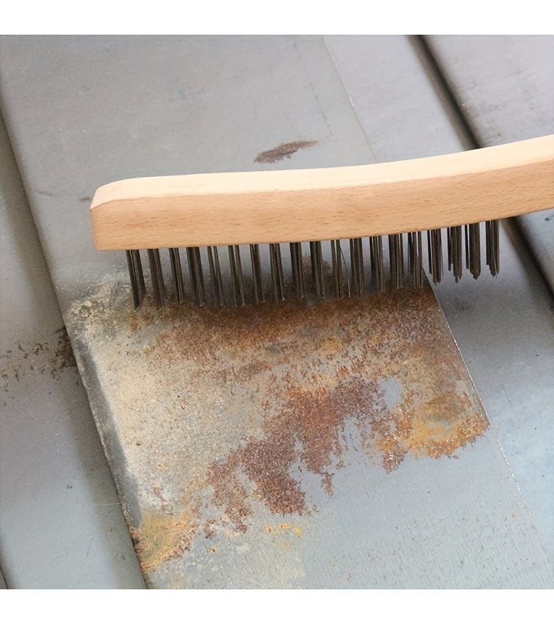 2 Pieces Stainless Steel Wire Scratch Brush Set 14 Inch With Curved Beechwood Handle For Rust Cleaning - Image 3
