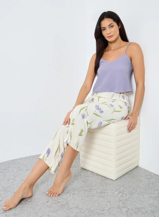 Take Two Take Two Solid Cami and Floral Print Pyjama Set
