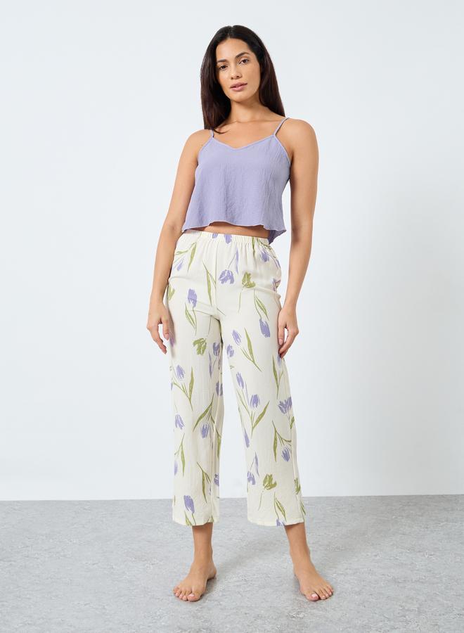 تايك تو طقم كامي سادة مع بيجاما بطبعة زهور - Image 2