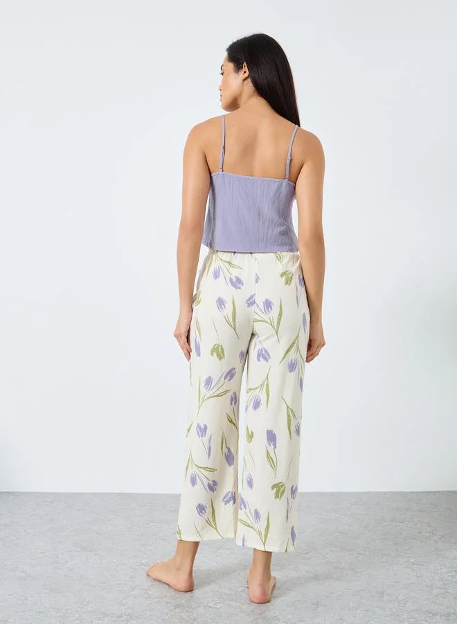 تايك تو طقم كامي سادة مع بيجاما بطبعة زهور