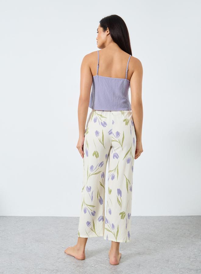 تايك تو طقم كامي سادة مع بيجاما بطبعة زهور - Image 5