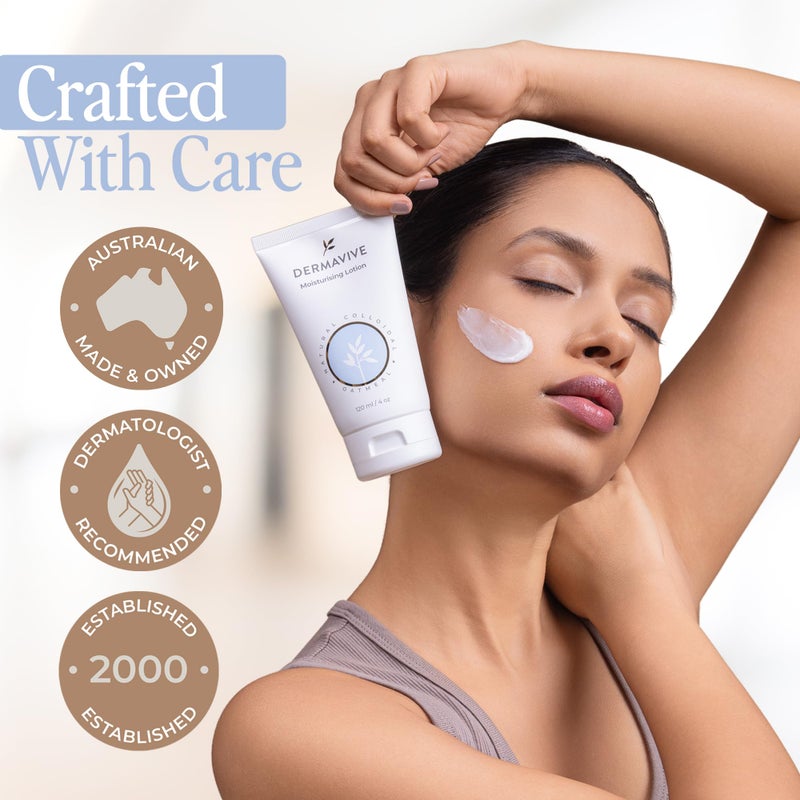 Dermavive Oatmeal Moisturizing Lotion for Dry, Sensitive Skin â€“ Colloidal Oatmeal pH-Balanced Hydrating Face & Body Moisturizer â€“ For Kids, Teens & Adults, 120ml (4.05 fl oz) - Image 3