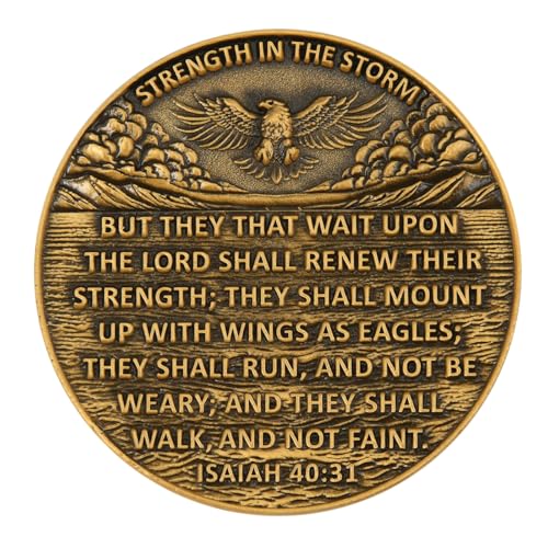 Leabet 157 Inch Zinc Alloy DoubleSided 3D Eagle Challenge Coin Colorful Inspirational Design with Isaiah 4031 Strength in The Storm Theme - Image 5