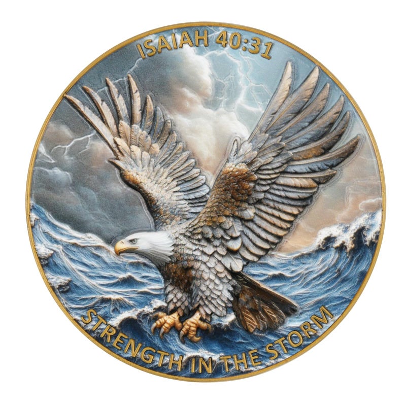 Leabet 157 Inch Zinc Alloy DoubleSided 3D Eagle Challenge Coin Colorful Inspirational Design with Isaiah 4031 Strength in The Storm Theme - Image 3
