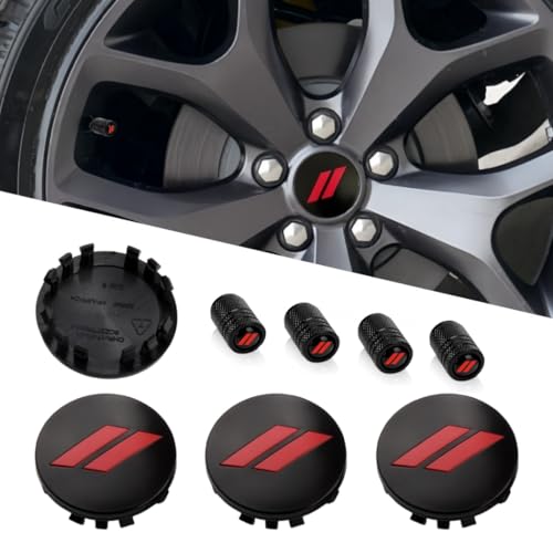 QOMAGO 4PCS Wheel Center caps with Same Pattern tire Valve caps Cover Original Vehicle Replacement 2.5in/63mm Compatible with Challenger Charger Durango Accessories and More (Black Red) - Image 1