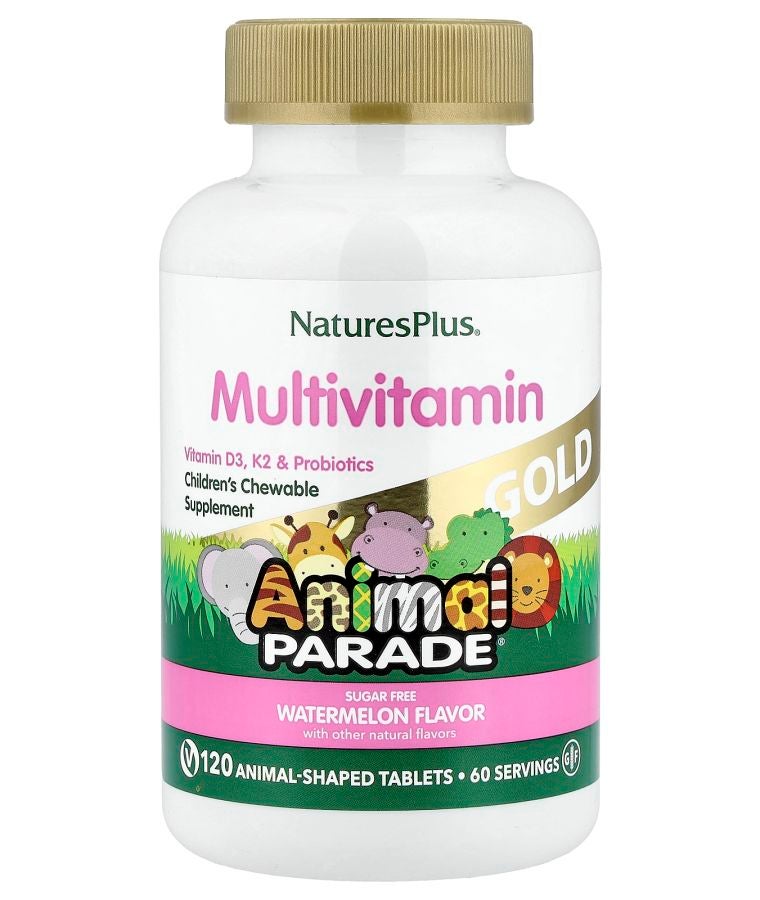 مكملات متعددة الفيتامينات للأطفال على شكل حيوانات بنكهة البطيخ 120 قرصًا مضغوطًا على شكل حيوانات