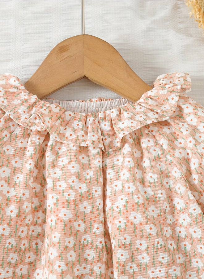 تايك تو بلوزة قطنية بطبعة زهور للبنات بياقة مكشكشة - Image 3