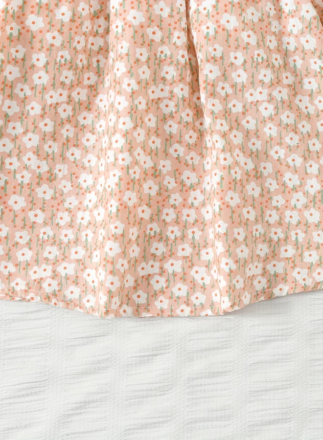 Take Two Take Two Girls Floral Print Cotton Top with Ruffle Collar