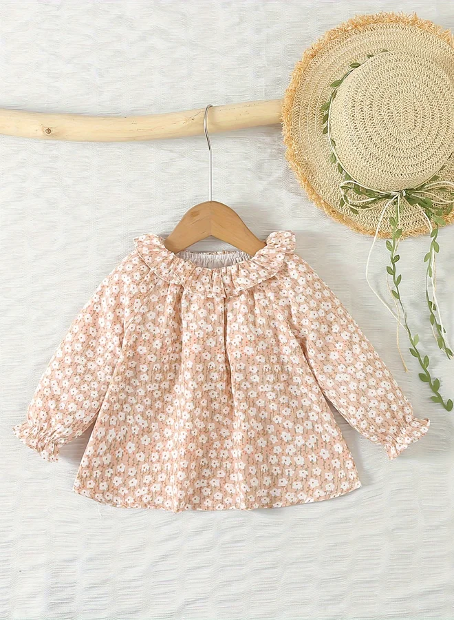 Take Two Take Two Girls Floral Print Cotton Top with Ruffle Collar