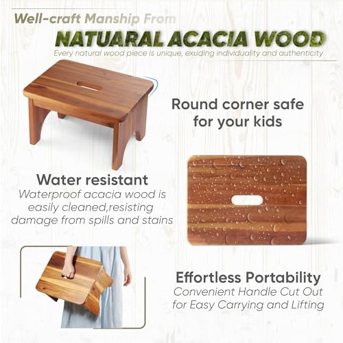 Carpentray Wooden Step Stool, 3.5'' One Step Stool for Adults, Wooden Beside with 550 Lbs Load Capacity, Heavy Duty/Durable Construction Safe for Bedroom/Kitchen (9in Height) - Image 2