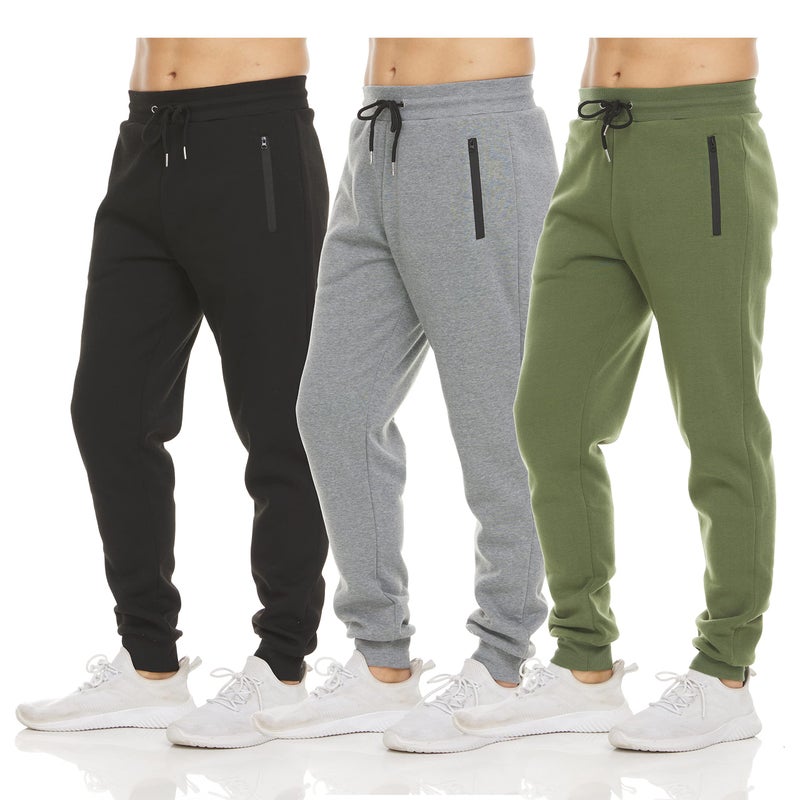PURE CHAMP Mens 3 Pack Fleece Active Athletic Workout Jogger Sweatpants for Men with Zipper Pocket and Drawstring Size S3XL 2XLarge Set 3