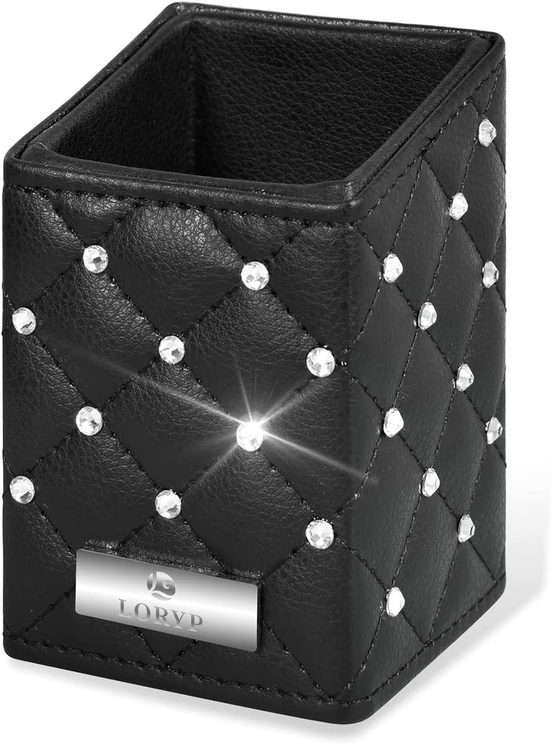 LORYP LORYP Makeup Brush Holder Crystal Brushes Cup Black PU Make up Brush Case Bag Storage for Women (Black)
