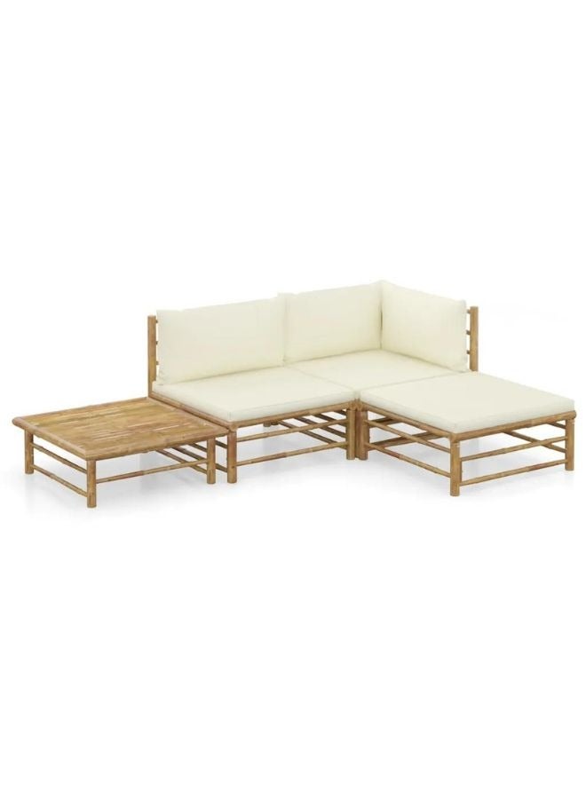 vidaxl vidaXL 4 Piece Garden Lounge Set with Cream White Cushions Bamboo  - Image 1