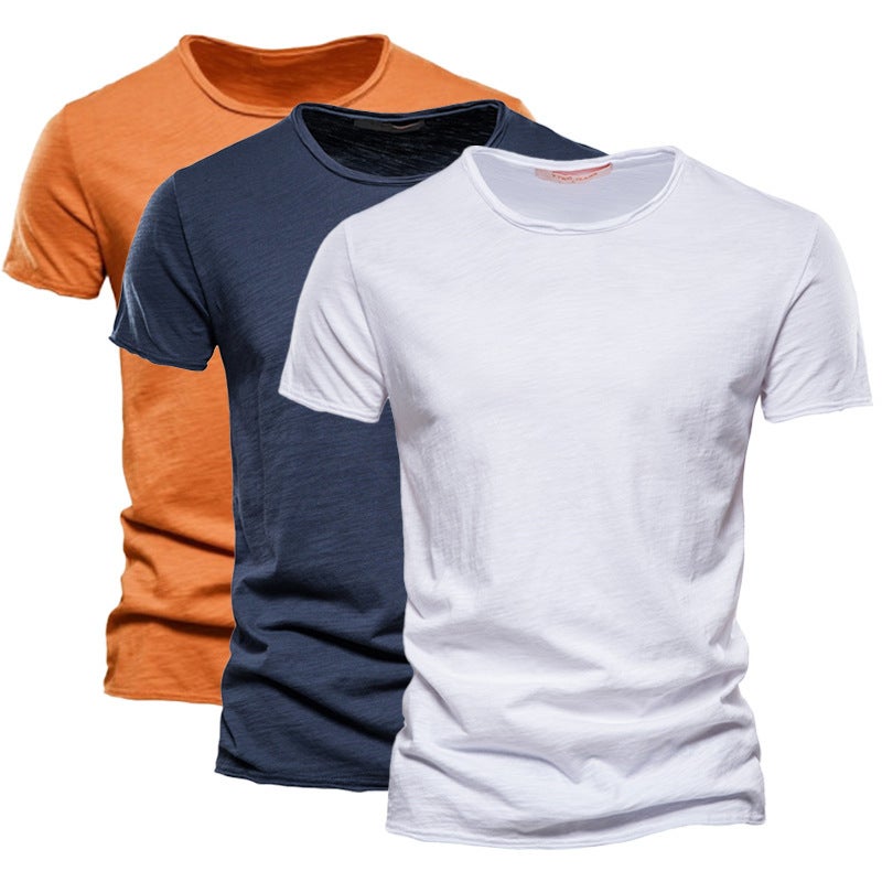 T-Shirt With Round Neck For Men, Bamboo Cotton Short-Sleeve, New Pure Cotton Style, Solid Color For Summer - Image 1
