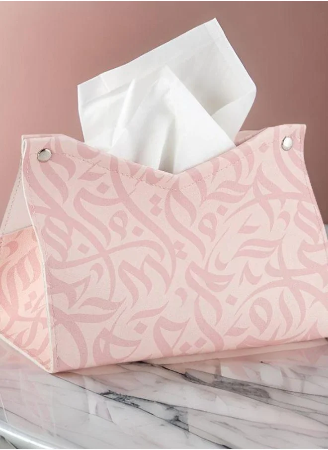 Silsal Calligraphy Leather Tissue Box - Pink