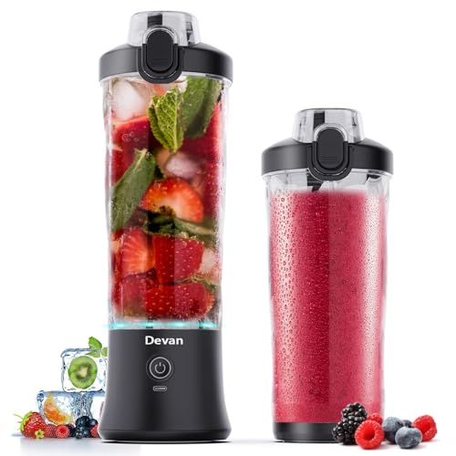 Devan Portable Blender, Shakes and Smoothies Waterproof 20 oz BPA Free Blender Cup and a Travel Lid. (Black, 20 oz) - Image 1