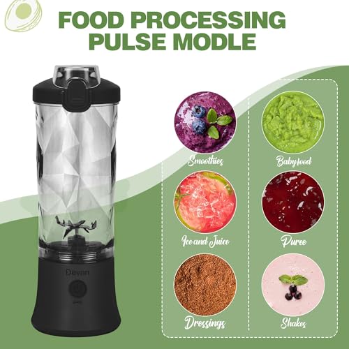 Devan Portable Blender, Shakes and Smoothies Waterproof 20 oz BPA Free Blender Cup and a Travel Lid. (Black, 20 oz) - Image 4