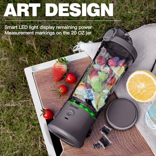 Devan Portable Blender, Shakes and Smoothies Waterproof 20 oz BPA Free Blender Cup and a Travel Lid. (Black, 20 oz) - Image 3