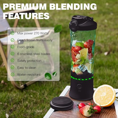 Devan Portable Blender, Shakes and Smoothies Waterproof 20 oz BPA Free Blender Cup and a Travel Lid. (Black, 20 oz) - Image 2