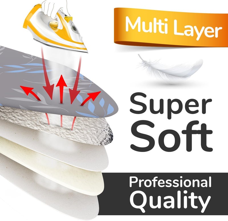 smart&gentle غطاء طاولة الكي توربو فائق النعومة 120×40 سم، صنع في ألمانيا، حشوة قطن Oeko-Tex، أسرع مع الانعكاس الحراري، 5 مقاسات، EasyFit+مشد، سطح L 116-120×38-40 سم - Image 4