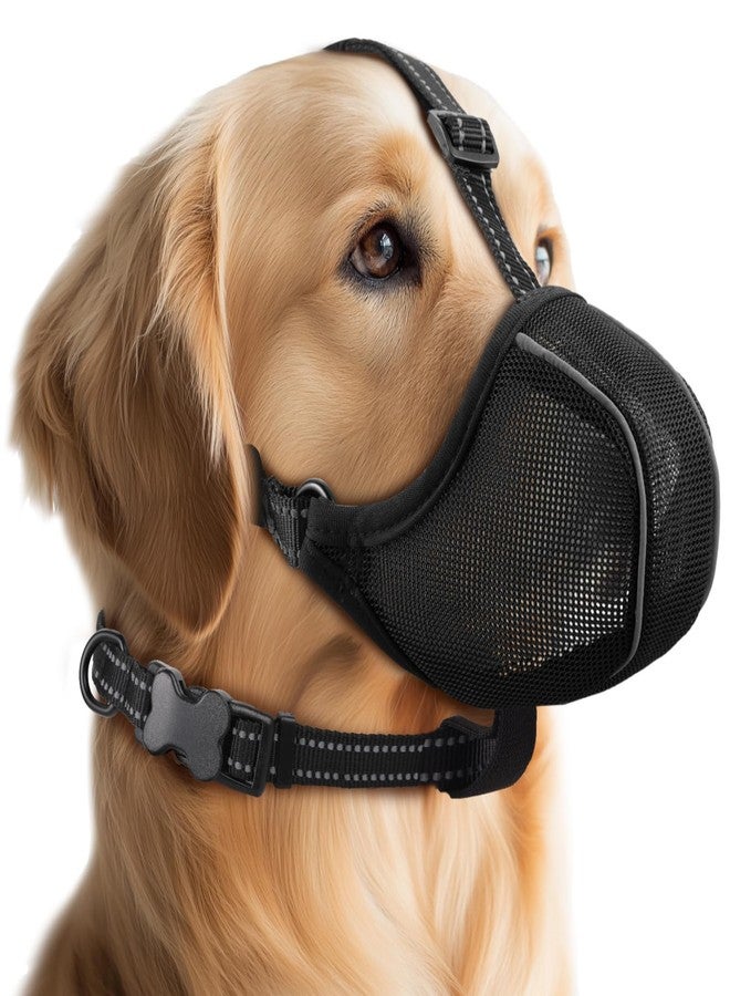 BONTHEE Dog Muzzle - Soft Breathable Mesh Nylon Adjustable Muzzle for Small Medium Large Dogs | Prevents Chewing,Biting & Scavenging | Allows Panting, Drinking & Grooming | Secure Collar Strap Design(Black M) - Image 1