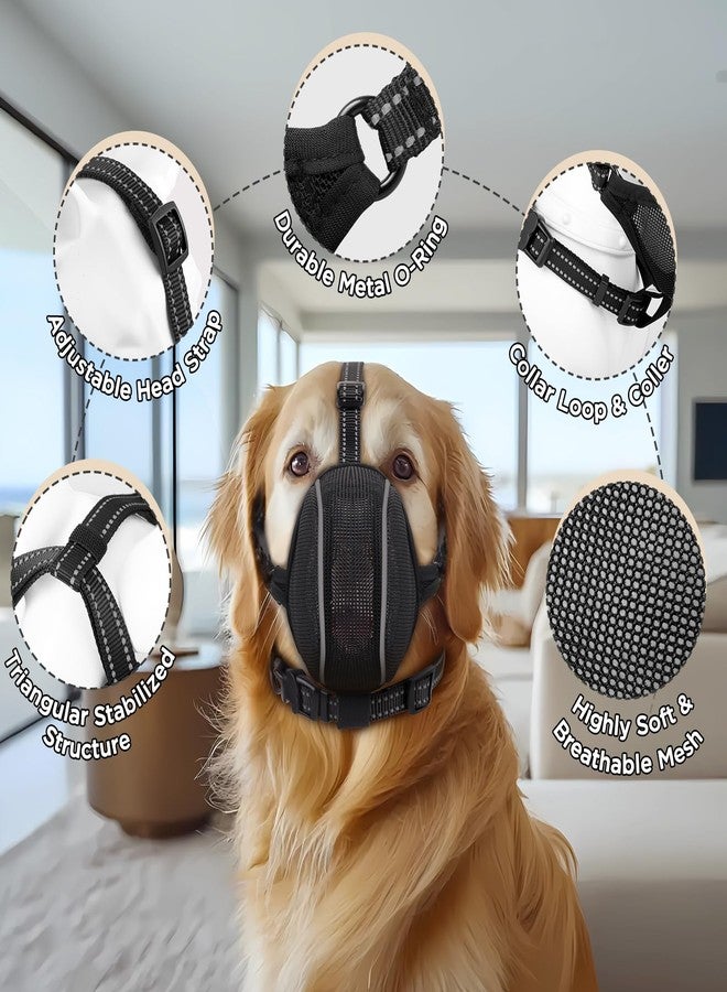 BONTHEE Dog Muzzle - Soft Breathable Mesh Nylon Adjustable Muzzle for Small Medium Large Dogs | Prevents Chewing,Biting & Scavenging | Allows Panting, Drinking & Grooming | Secure Collar Strap Design(Black M) - Image 2