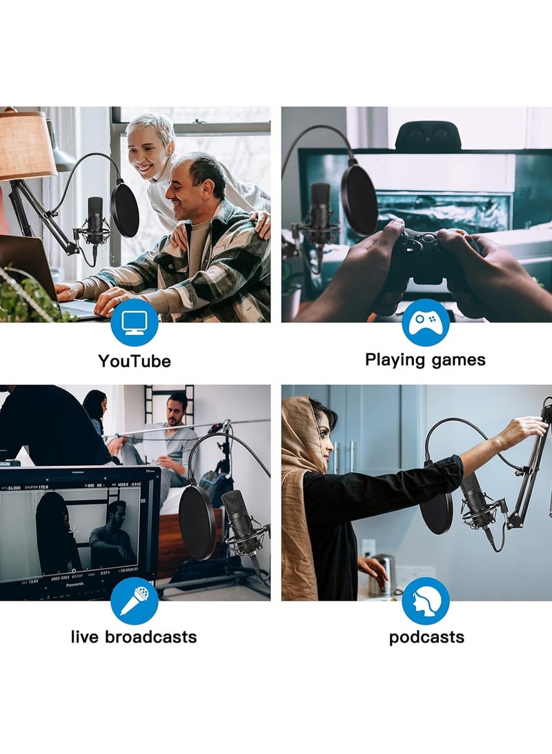 Studio Condenser Microphone Included Adjustable Suspension Scissor Arm Stand, Shock Mount and Pop Filter for PC Karaoke, Gaming, Studio Recording and Broadcasting - Image 4