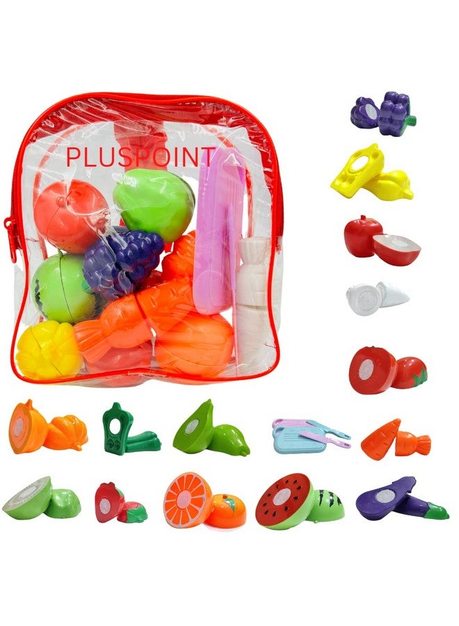 PLUSPOINT Food Cutting Toys 18 Pcs with Storage Bag Play Cutting Food Kitchen Toy Cutting Fruits Vegetables Pretend Food Playset Early Development Learning Toy Gifts for Toddlers Kids Boys Girls - Image 1