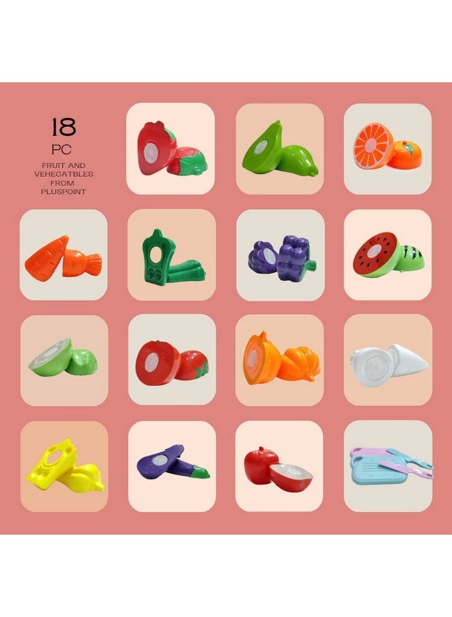PLUSPOINT Food Cutting Toys 18 Pcs with Storage Bag Play Cutting Food Kitchen Toy Cutting Fruits Vegetables Pretend Food Playset Early Development Learning Toy Gifts for Toddlers Kids Boys Girls - Image 4
