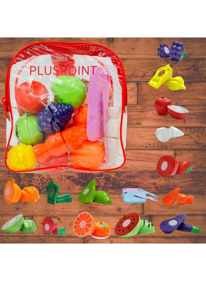 PLUSPOINT Food Cutting Toys 18 Pcs with Storage Bag Play Cutting Food Kitchen Toy Cutting Fruits Vegetables Pretend Food Playset Early Development Learning Toy Gifts for Toddlers Kids Boys Girls - Image 2