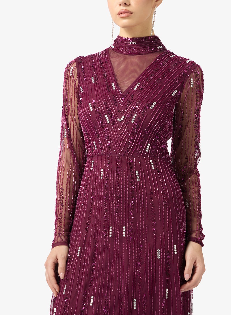 Amelia Rose high neck mesh detailed maxi dress - Image 3