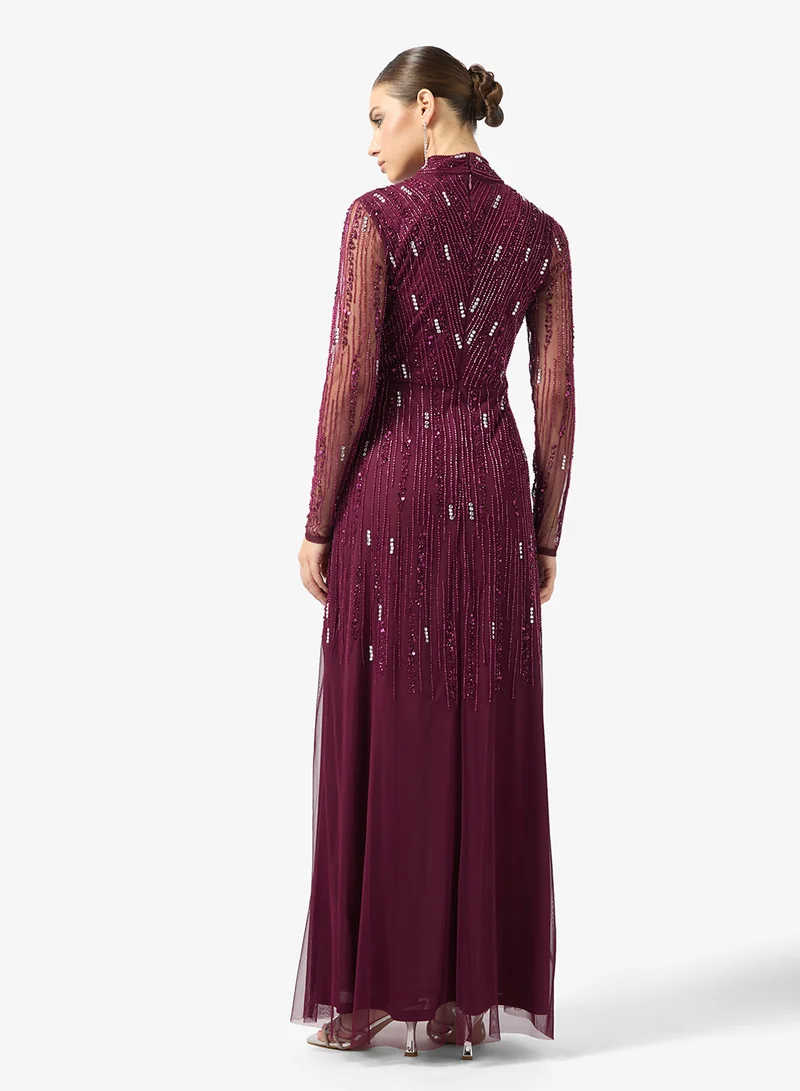 Amelia Rose high neck mesh detailed maxi dress