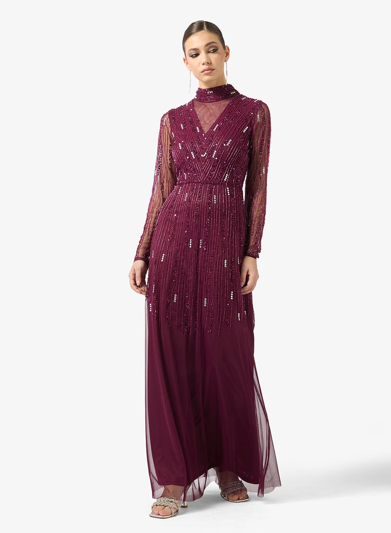 Amelia Rose high neck mesh detailed maxi dress - Image 1