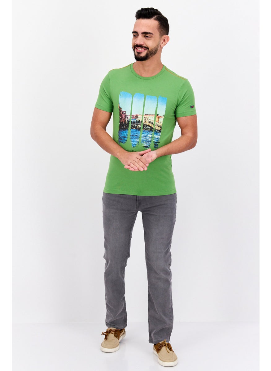 GAS Men Slim Fit Crew Neck Short Sleeve Graphic Print T-Shirt, Green  - Image 3