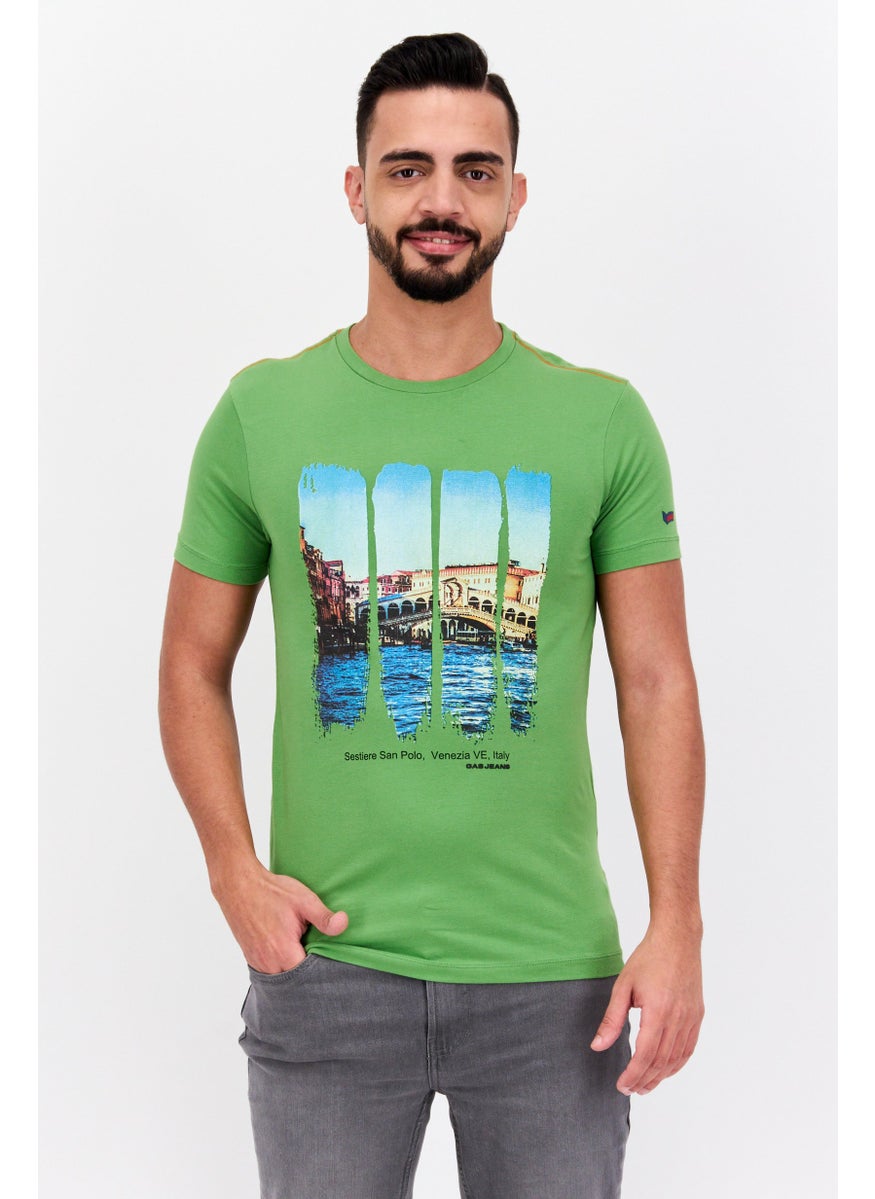 GAS Men Slim Fit Crew Neck Short Sleeve Graphic Print T-Shirt, Green  - Image 1