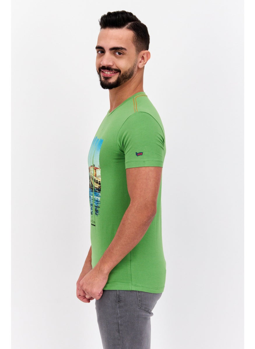 GAS Men Slim Fit Crew Neck Short Sleeve Graphic Print T-Shirt, Green  - Image 4